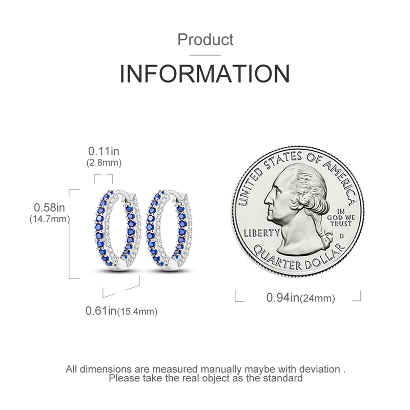 Women's 925 Silver Sparkling Blue Zirconia Three-Row Pave Stud Earrings